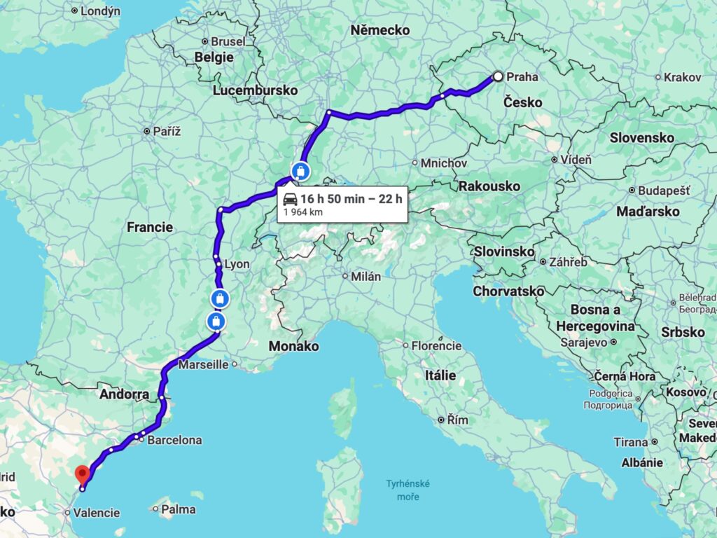 Pronájem apartmánu - mapa cesty autem